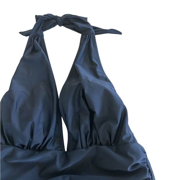 Cupshe Women's Plunge Halter Backless Ruched One Piece Swimsuit, XL, NWT, Black - Picture 3 of 6